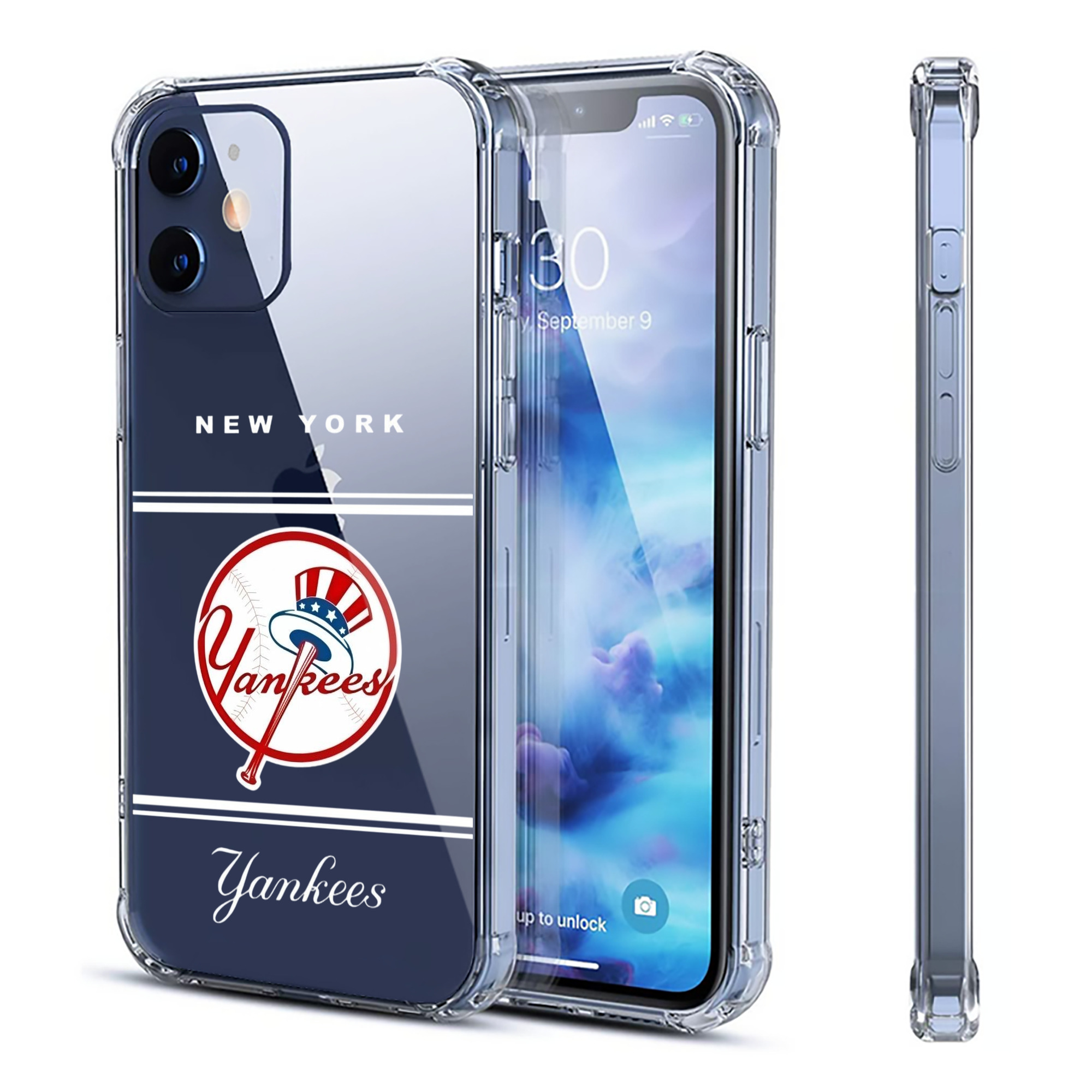 New York Yankees Logo Clear IPhone 12 Case – Soft TPU With UV Print – Enhanced Drop Protection, Precise Fit, Anti-Fingerprint, Customizable Design, Scratch-Resistant, Yellow-Resistant